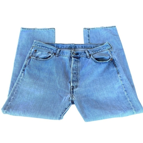 Levi’s 501 Distressed Denim Button Fly Jeans Medium Wash 36 x 29 Vintage Look - Picture 3 of 15